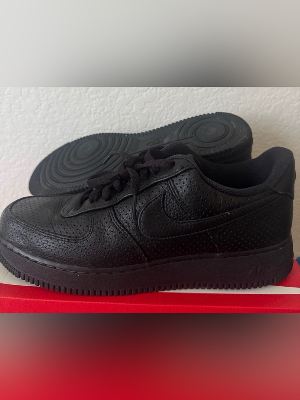 Nike Air Force 1 Black Perforated Leather Low-Top Sneakers